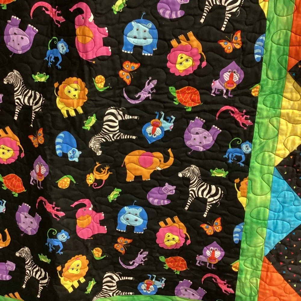 Handmade Baby Quilt Colorful Zoo Animals Kids Toddler Blanket Play Mat 46.5 x 51